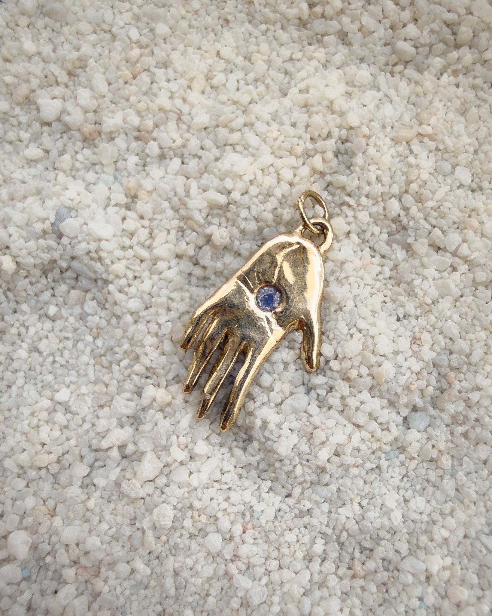 Hand Talisman Charm, Purple Opalescent Sapphire in Solid 14k Gold - Dea Dia