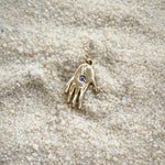 Hand Talisman Charm, Purple Opalescent Sapphire in Solid 14k Gold - Dea Dia