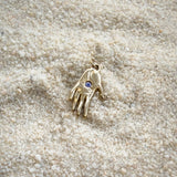 Hand Talisman Charm, Purple Opalescent Sapphire in Solid 14k Gold - Dea Dia