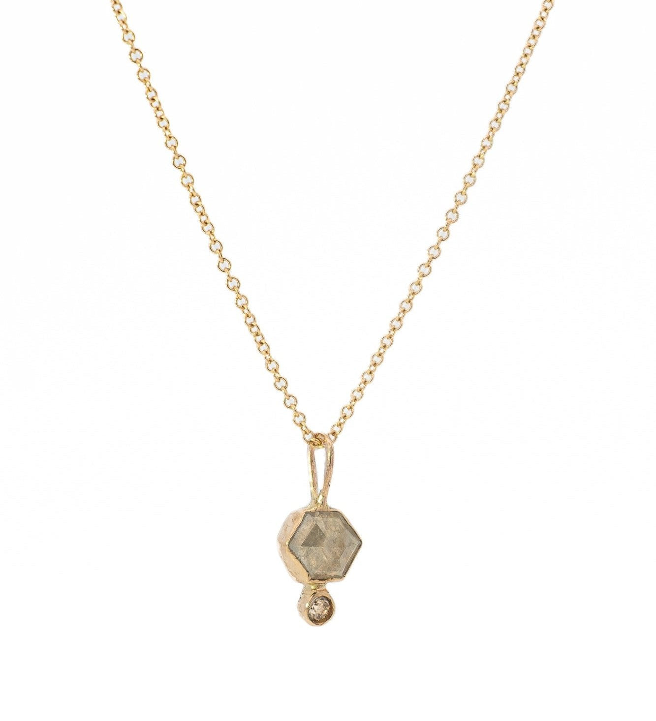 Minimalist Dainty Rose Cut Hexagon Diamond Necklace, 14k Yellow Gold - Dea Dia