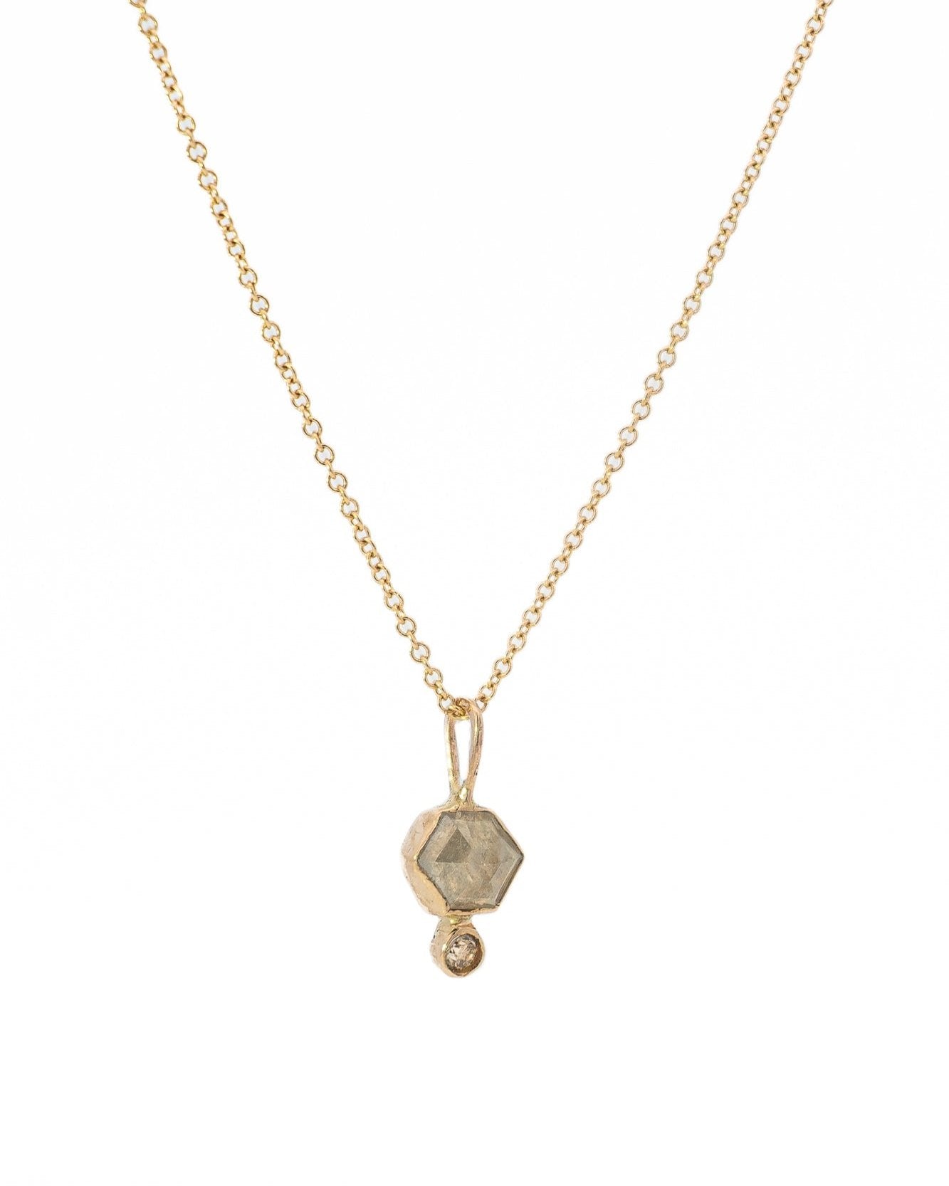 Minimalist Dainty Rose Cut Hexagon Diamond Necklace, 14k Yellow Gold - Dea Dia