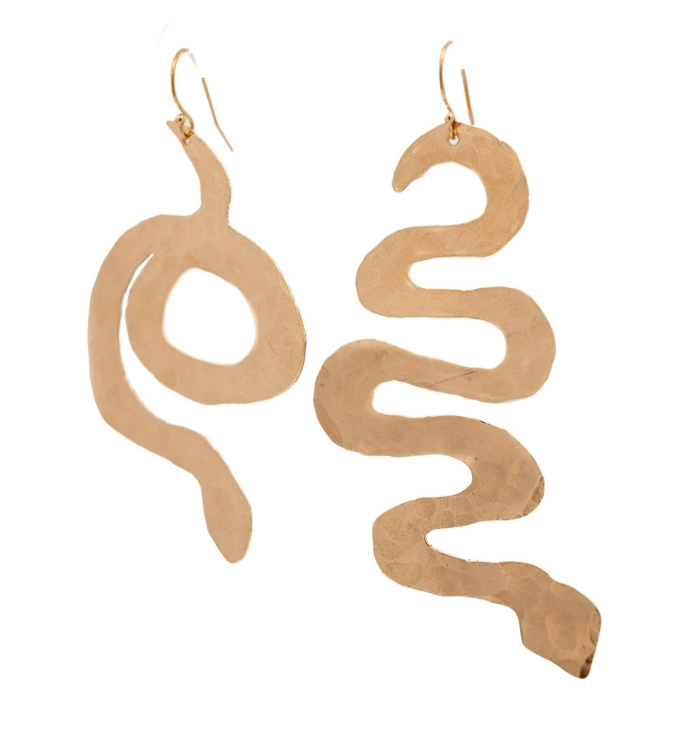 Mismatched Gold Snake Earrings with Hammer Texture - Dea Dia