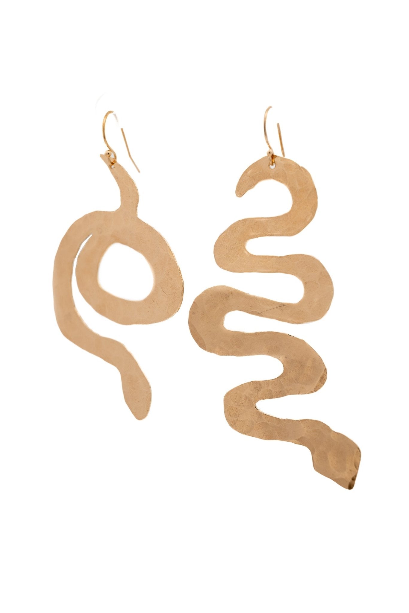 Mismatched Gold Snake Earrings with Hammer Texture - Dea Dia