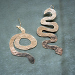 Mismatched Gold Snake Earrings with Hammer Texture - Dea Dia