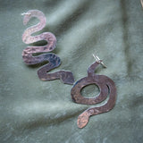 Mismatched Silver Snake Earrings with Hammer Texture - Dea Dia