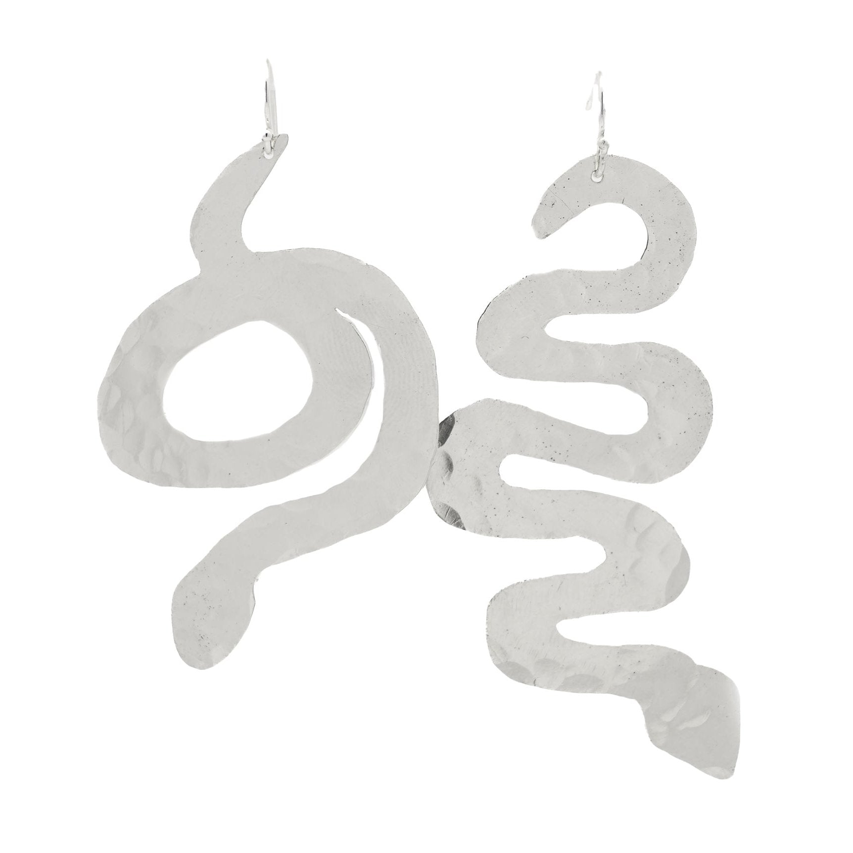 Mismatched Silver Snake Earrings with Hammer Texture - Dea Dia