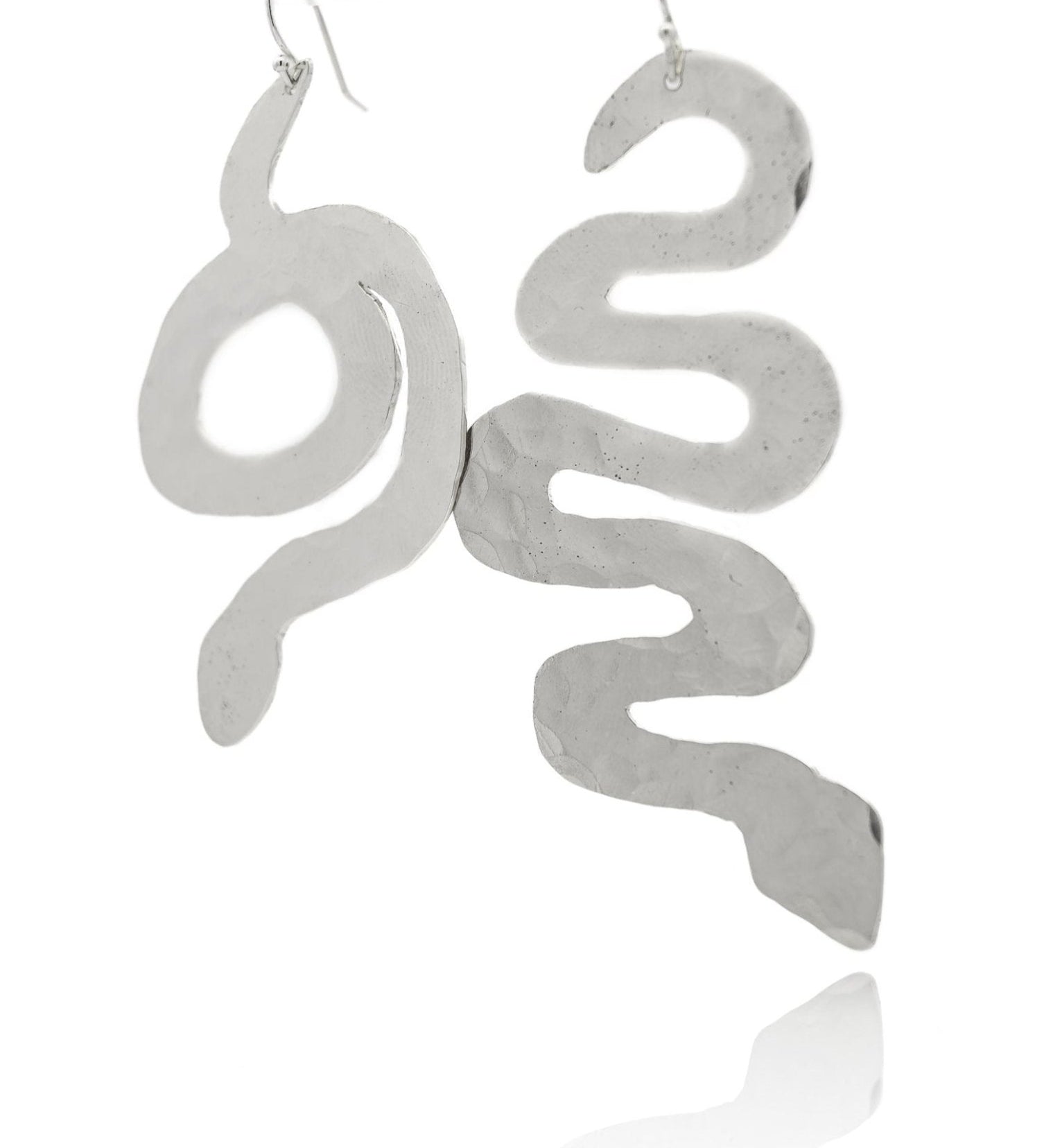 Mismatched Silver Snake Earrings with Hammer Texture - Dea Dia