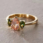 Morganite and Sapphire Triple Pear Gold Ring - Dea Dia
