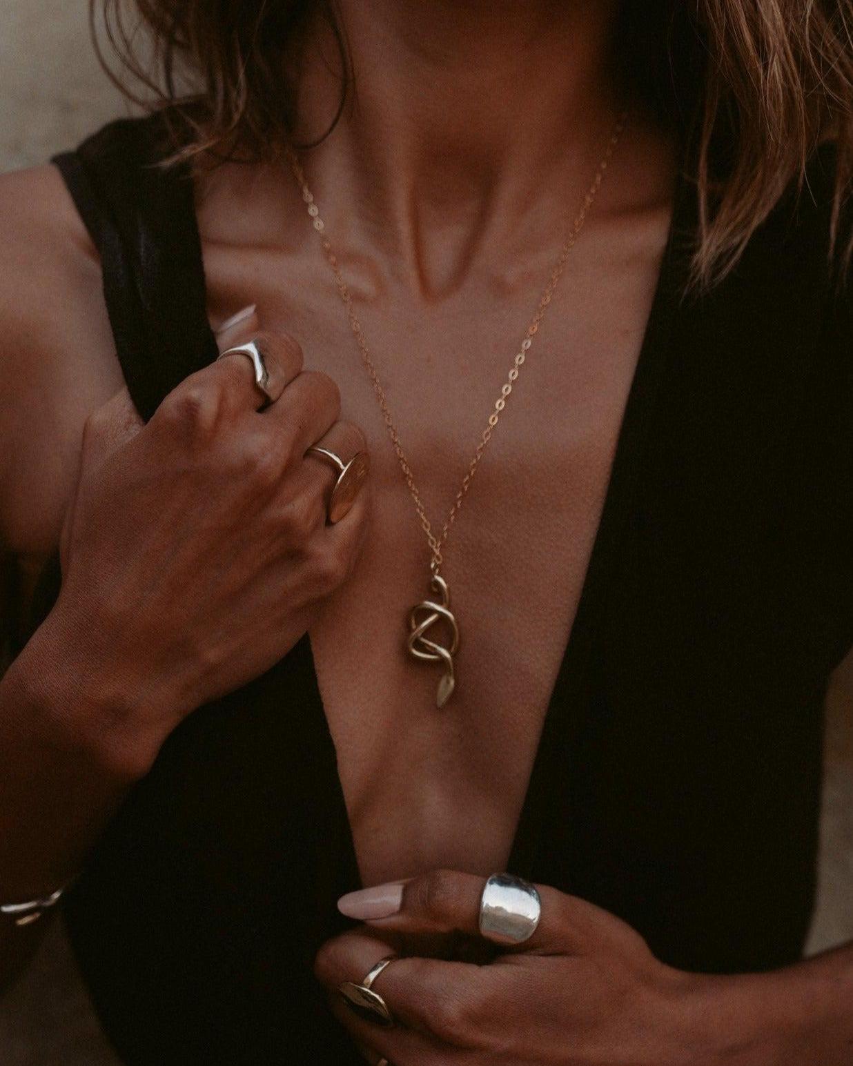 Nyoka Silver Knotted Snake Necklace - Dea Dia