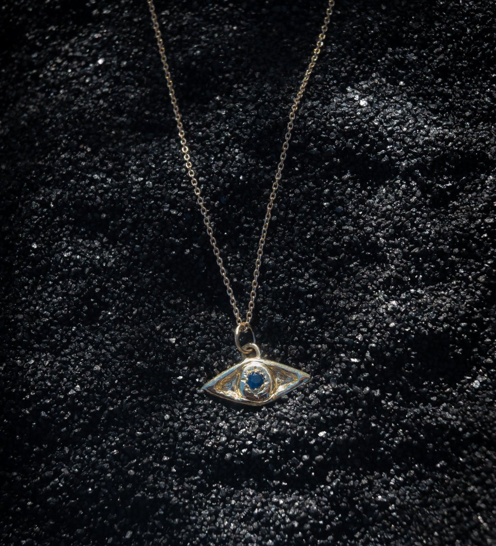One of a Kind 14k Evil Eye Talisman with Blue Sapphire - Dea Dia