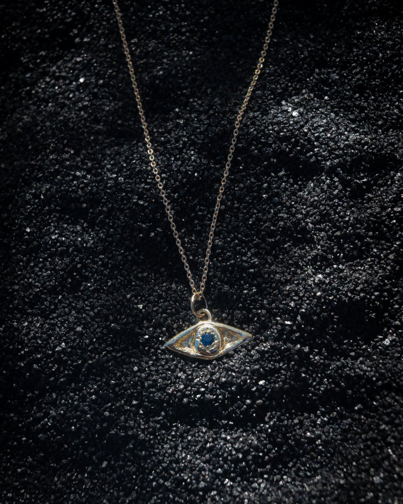 One of a Kind 14k Evil Eye Talisman with Blue Sapphire - Dea Dia
