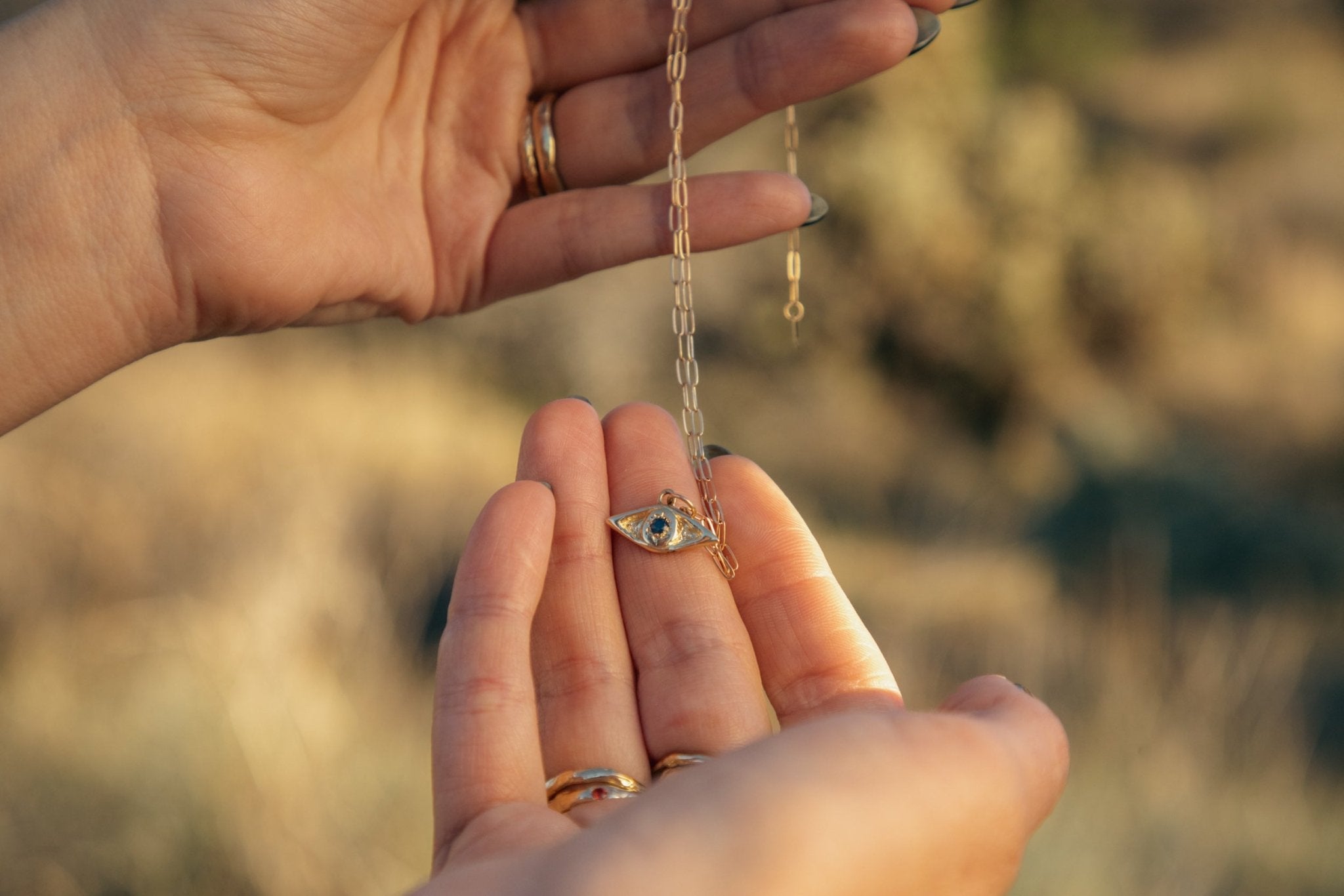 One of a Kind 14k Evil Eye Talisman with Blue Sapphire - Dea Dia