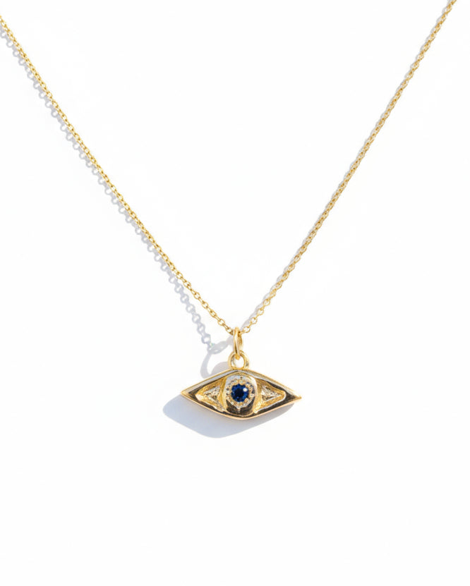 One of a Kind 14k Evil Eye Talisman with Blue Sapphire - Dea Dia