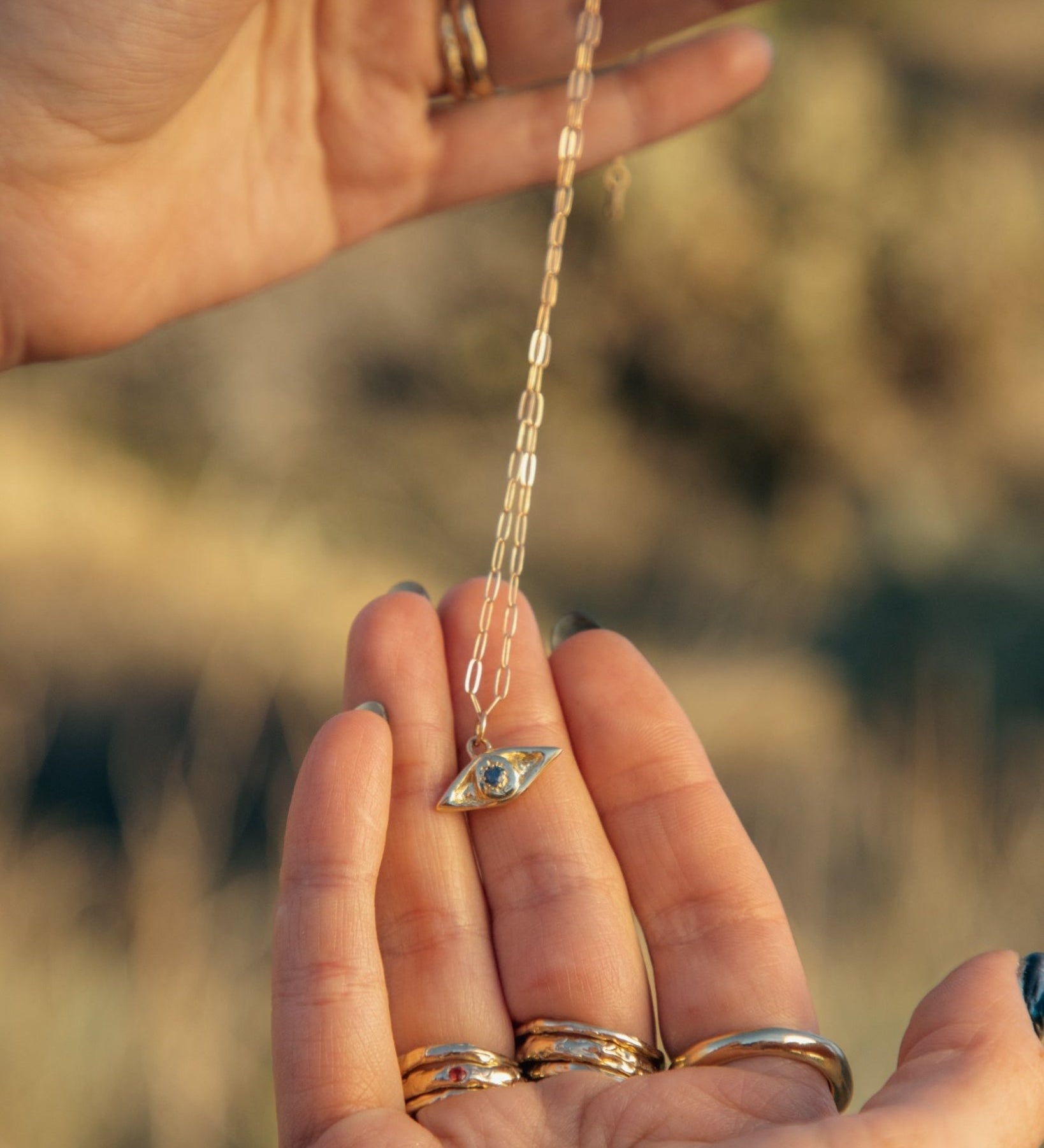 One of a Kind 14k Evil Eye Talisman with Blue Sapphire - Dea Dia