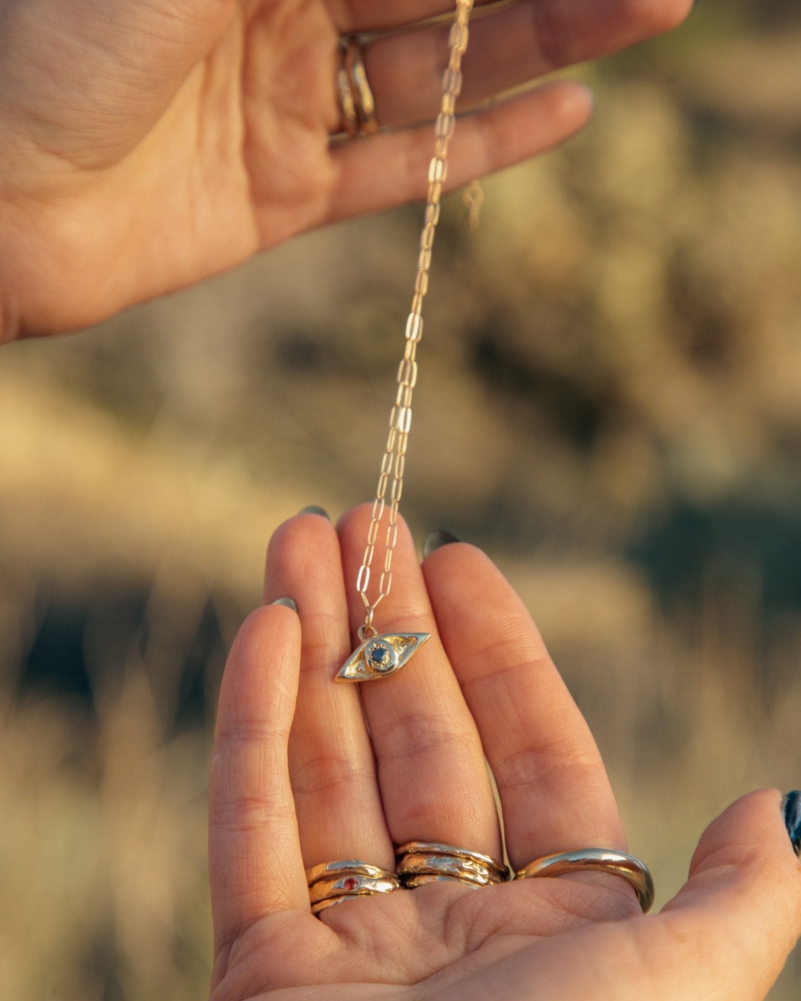 One of a Kind 14k Evil Eye Talisman with Blue Sapphire - Dea Dia