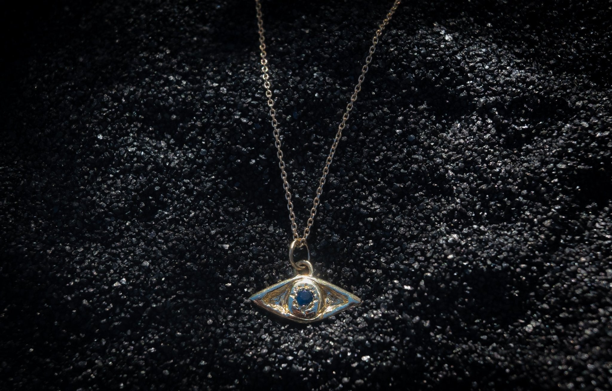 One of a Kind 14k Evil Eye Talisman with Blue Sapphire - Dea Dia