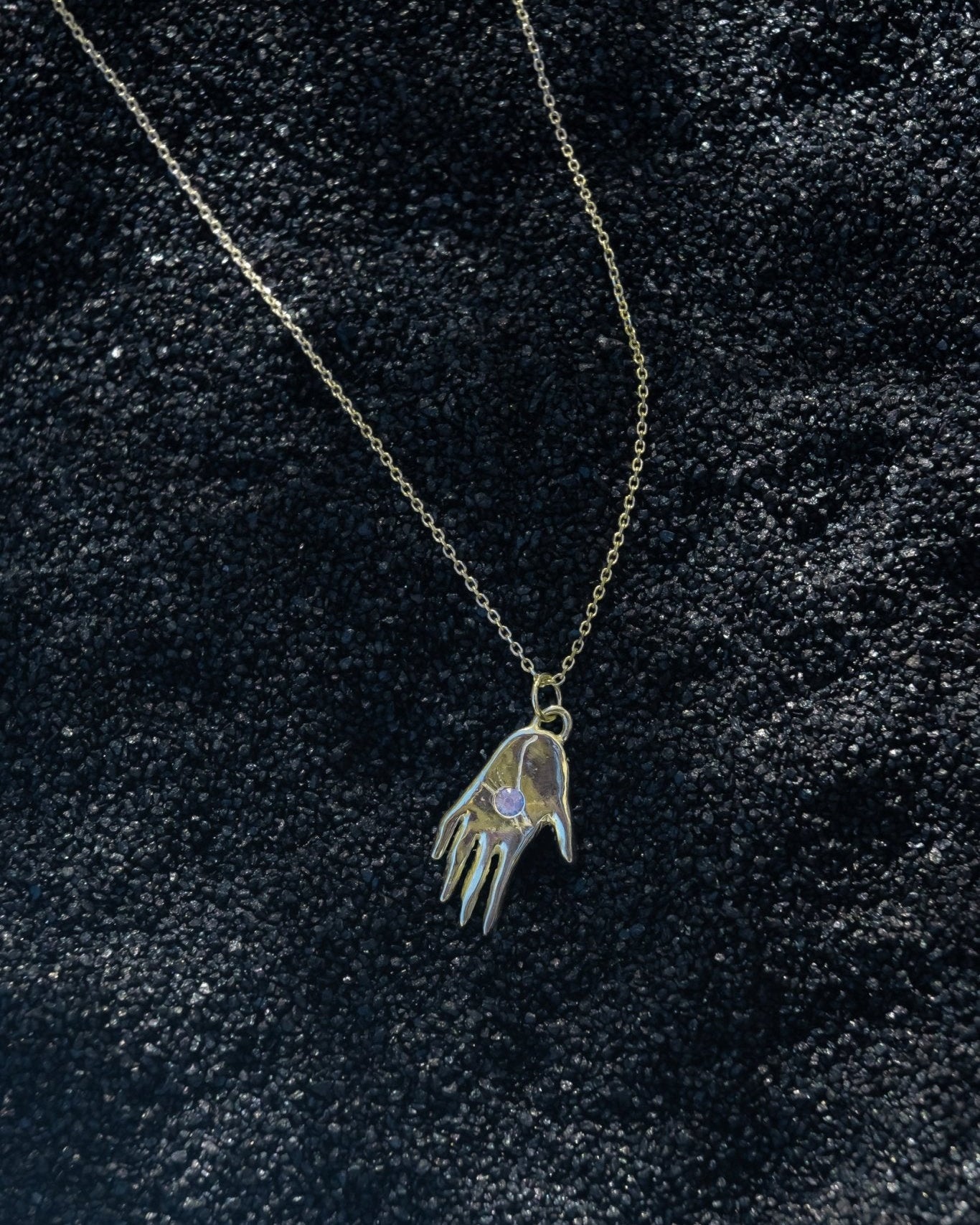 One of a Kind 14k Hand Talisman Charm with Milky Pink Sapphire - Dea Dia