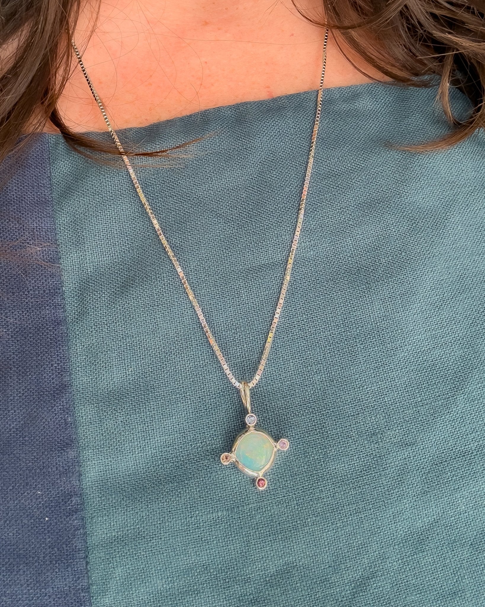 Opal Compass Charm, Australian Opal & Sapphire in Recycled Silver - Dea Dia