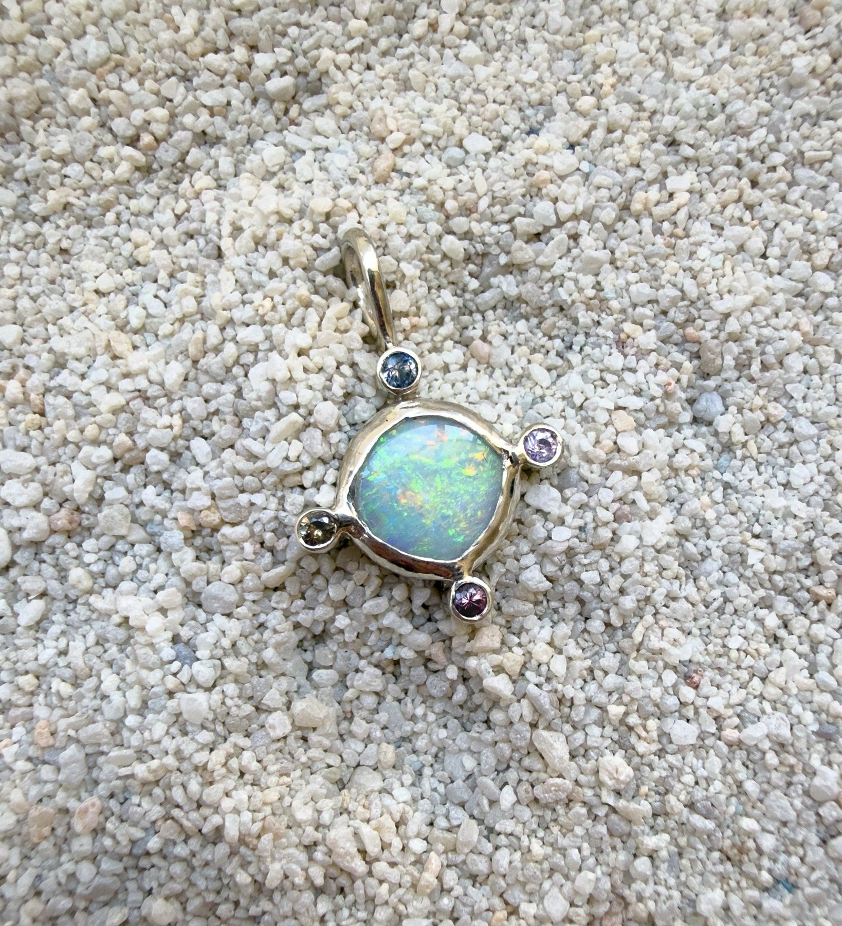 Opal Compass Charm, Australian Opal & Sapphire in Recycled Silver - Dea Dia