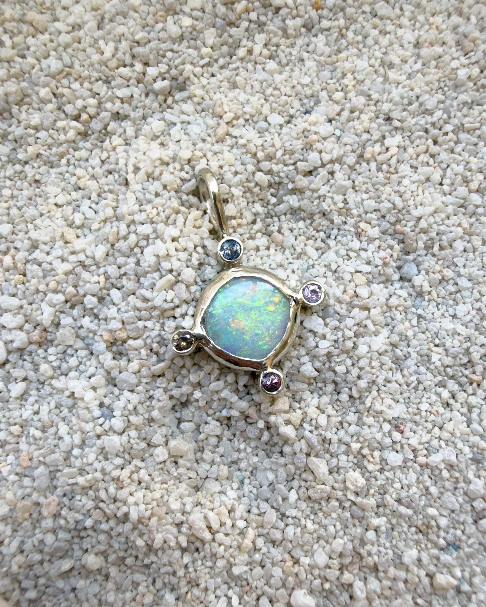 Opal Compass Charm, Australian Opal & Sapphire in Recycled Silver - Dea Dia