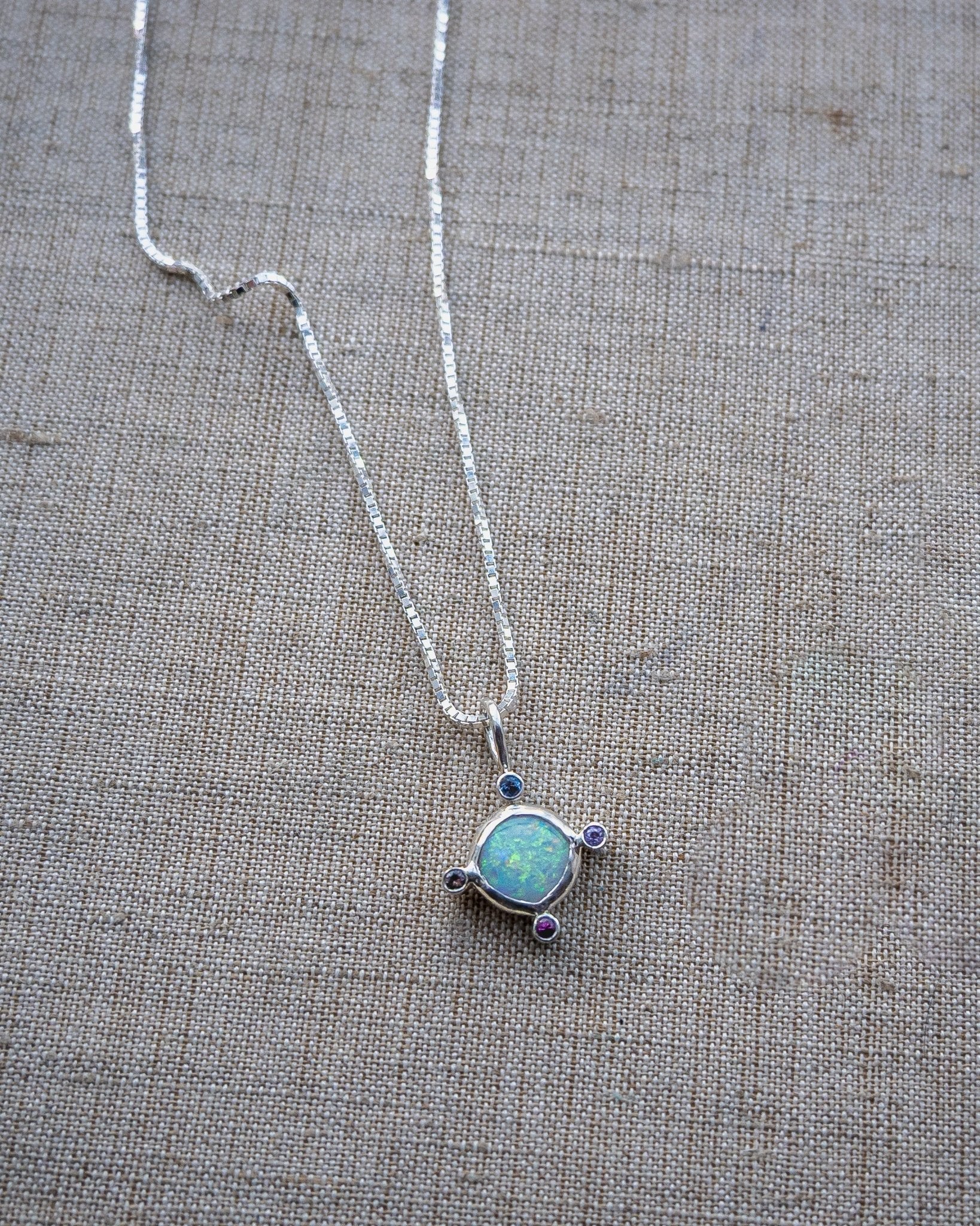 Opal Compass Charm, Australian Opal & Sapphire in Recycled Silver - Dea Dia