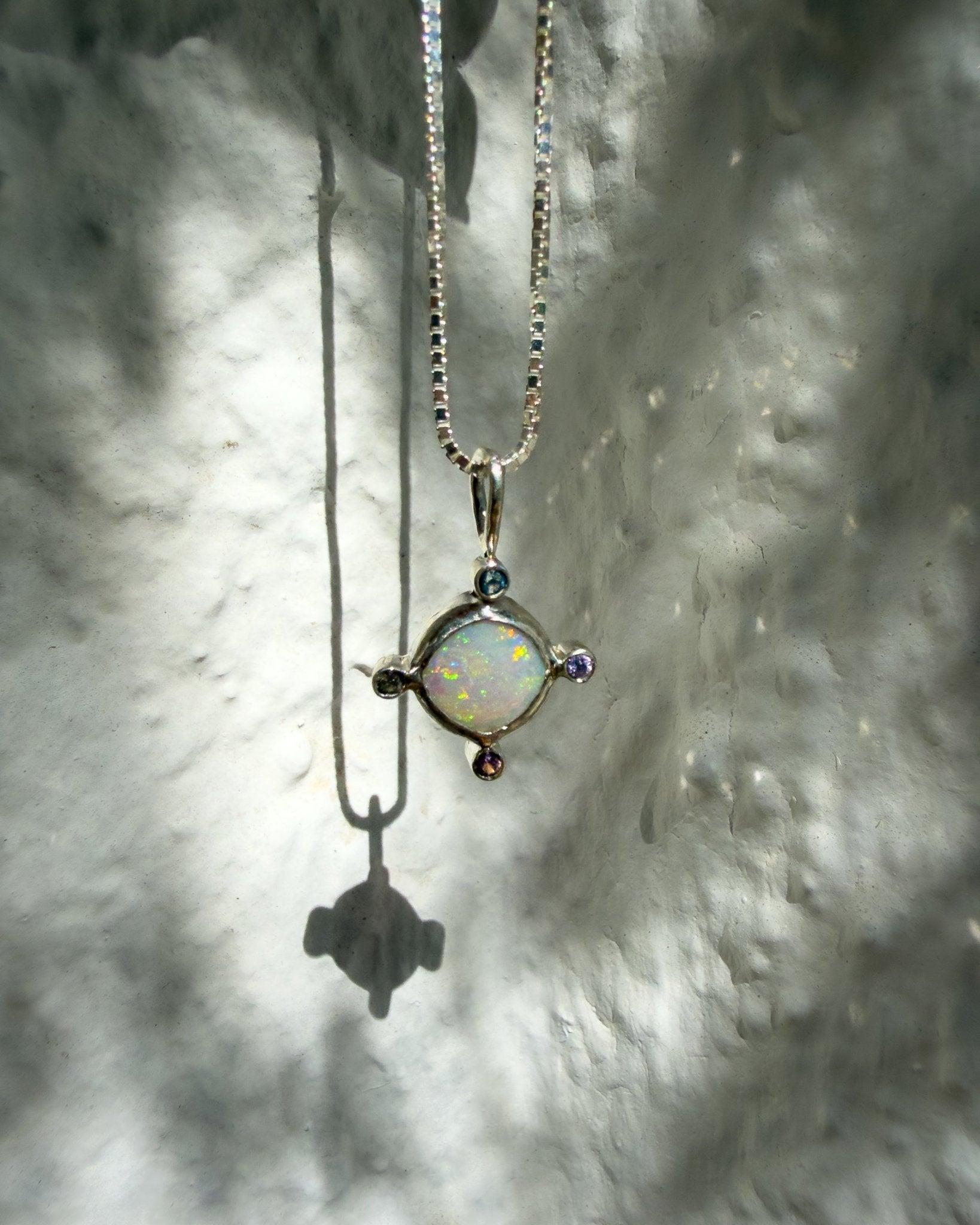 Opal Compass Charm, Australian Opal & Sapphire in Recycled Silver - Dea Dia