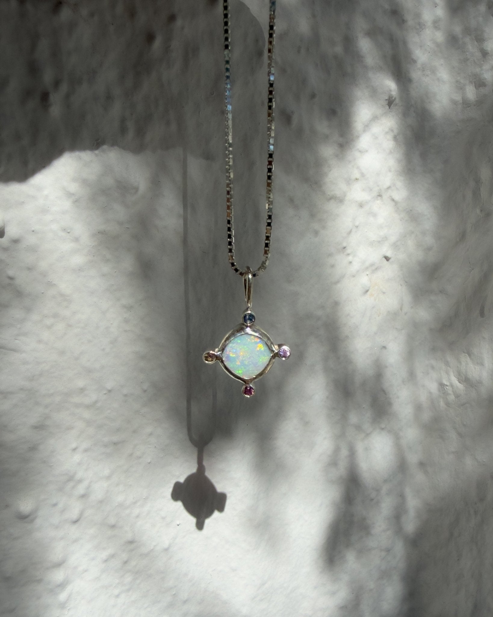 Opal Compass Charm, Australian Opal & Sapphire in Recycled Silver - Dea Dia