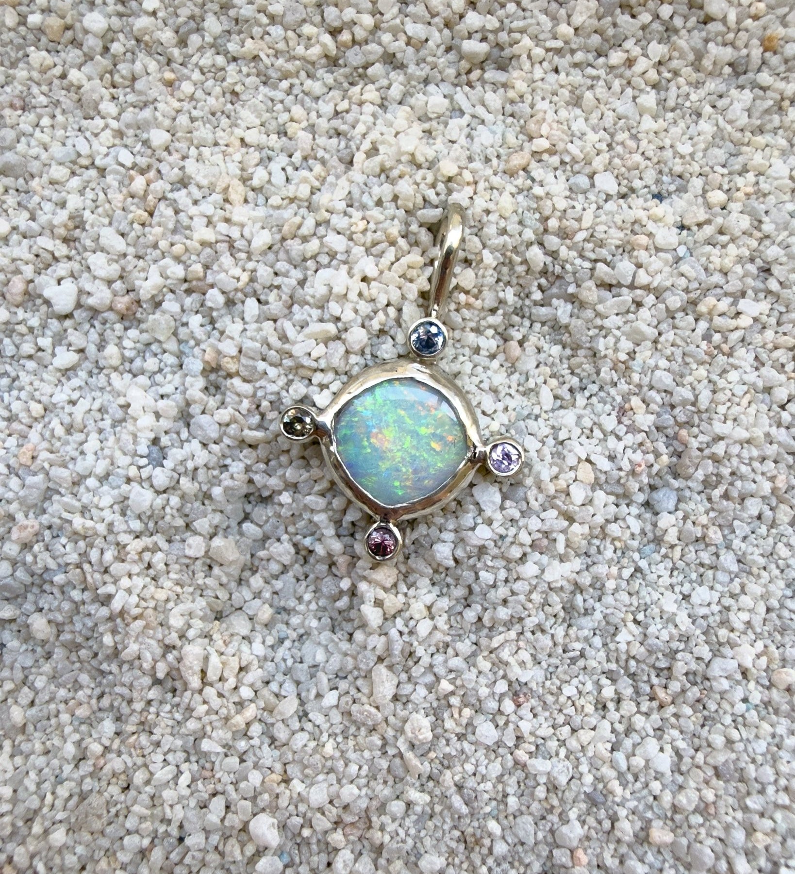 Opal Compass Charm, Australian Opal & Sapphire in Recycled Silver - Dea Dia