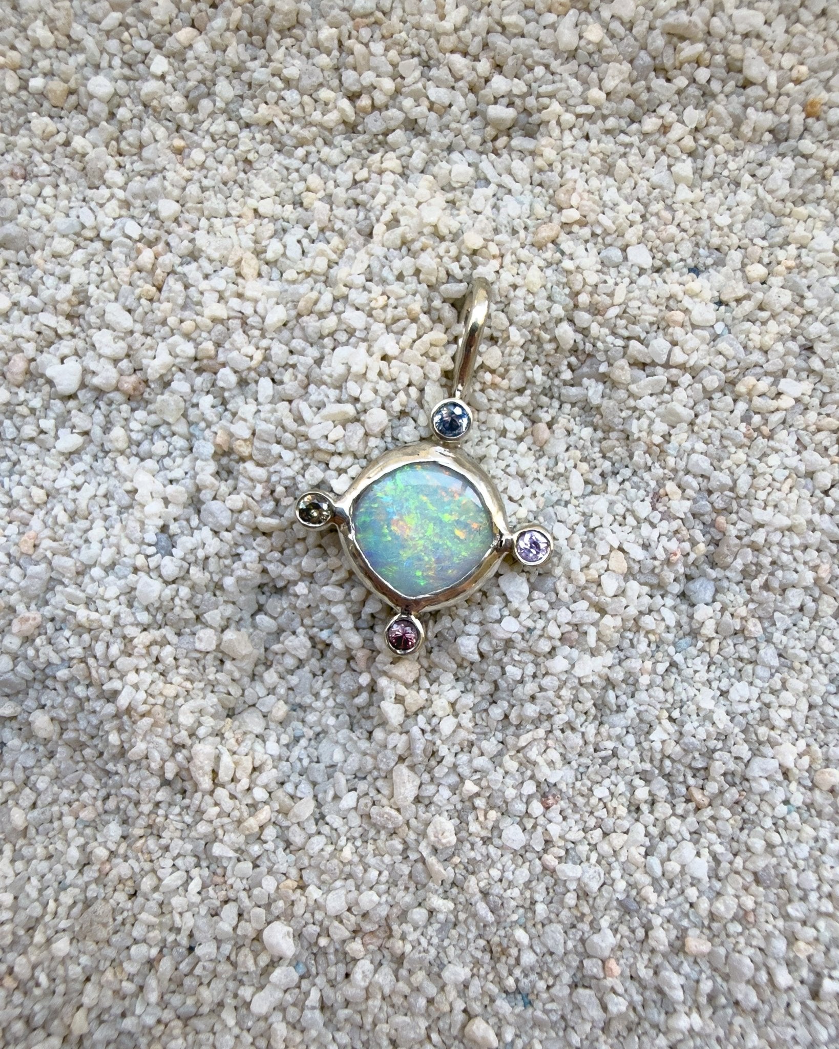Opal Compass Charm, Australian Opal & Sapphire in Recycled Silver - Dea Dia