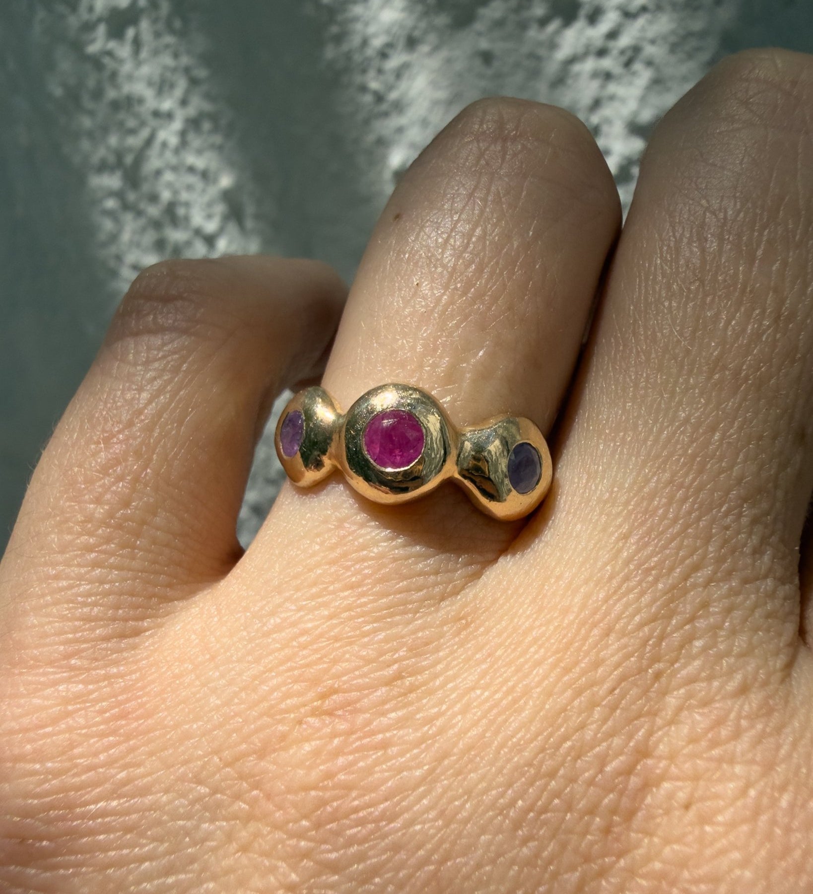 Pebble Ring, Ruby & Purple Sapphire in Solid 14k Gold - Dea Dia