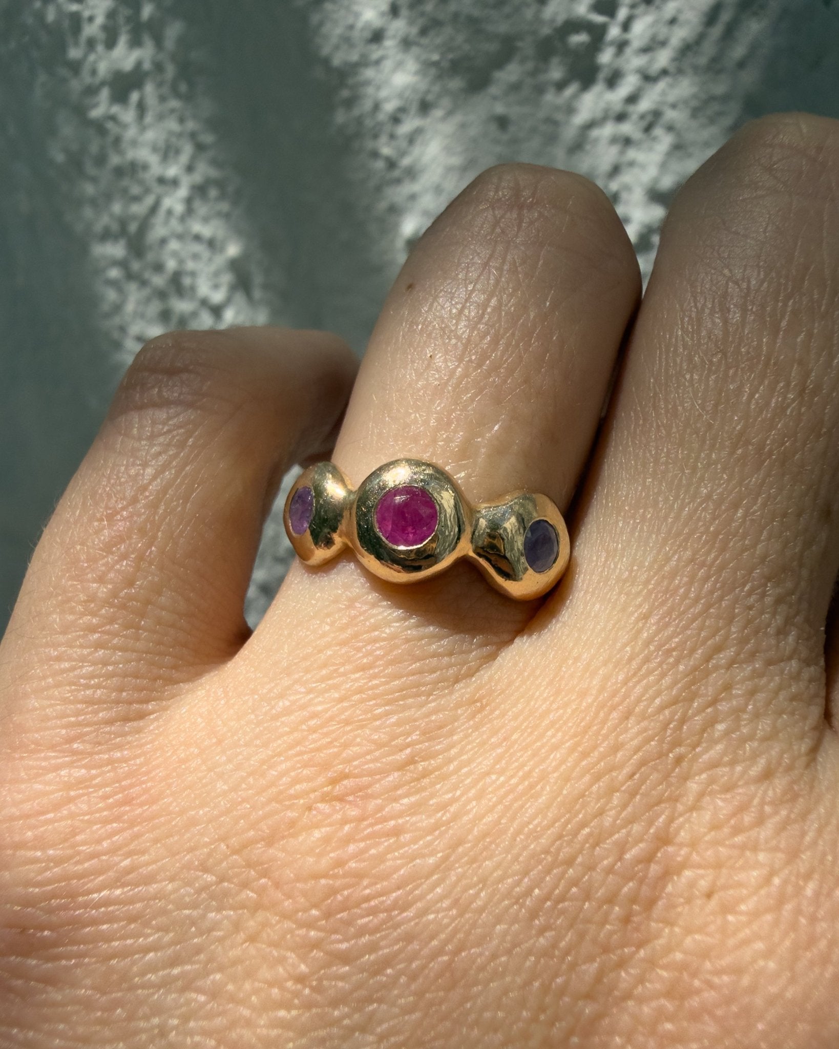 Pebble Ring, Ruby & Purple Sapphire in Solid 14k Gold - Dea Dia