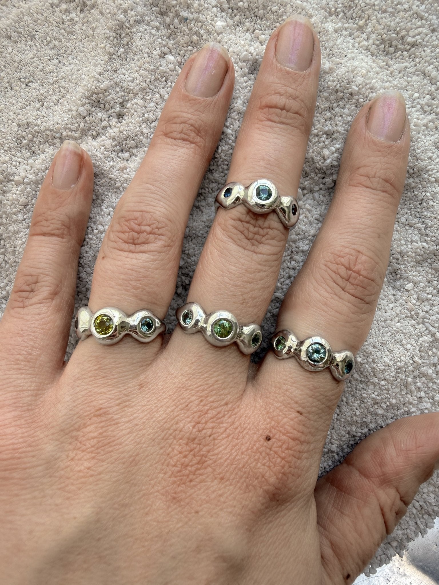 Pebble Ring, Sapphire & Mali Garnet in Recycled Silver - Dea Dia