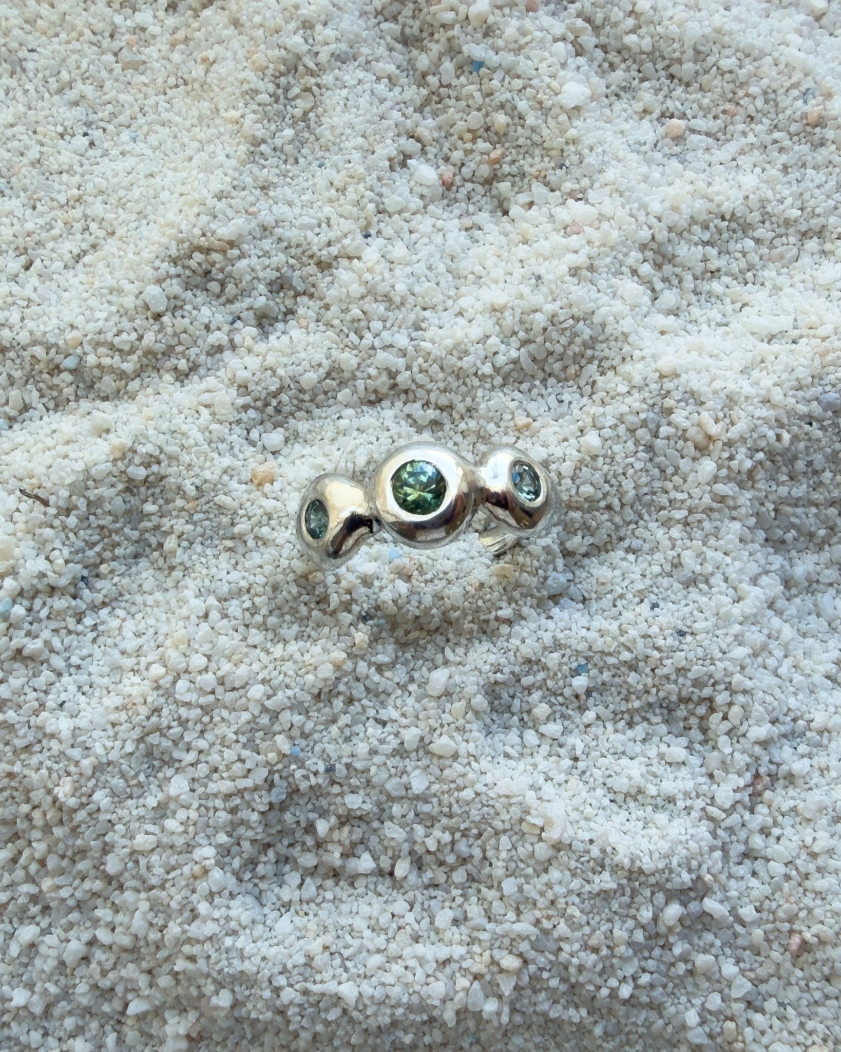 Pebble Ring, Sapphire & Mali Garnet in Recycled Silver - Dea Dia