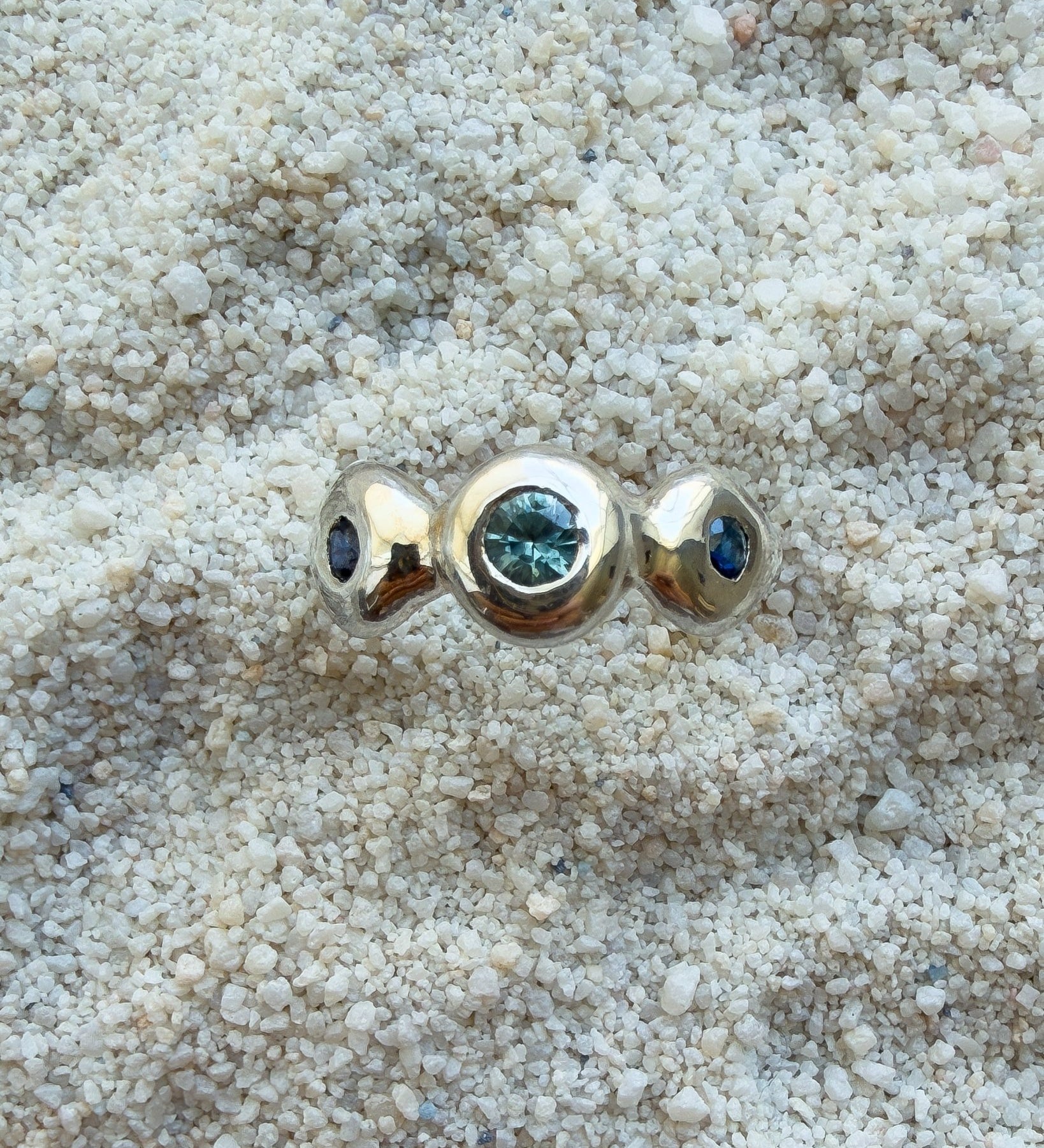 Pebble Ring, Sapphire & Mali Garnet in Recycled Silver - Dea Dia