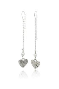 Rhiannon Silver Pearl Heart Threaders Earrings - Dea Dia