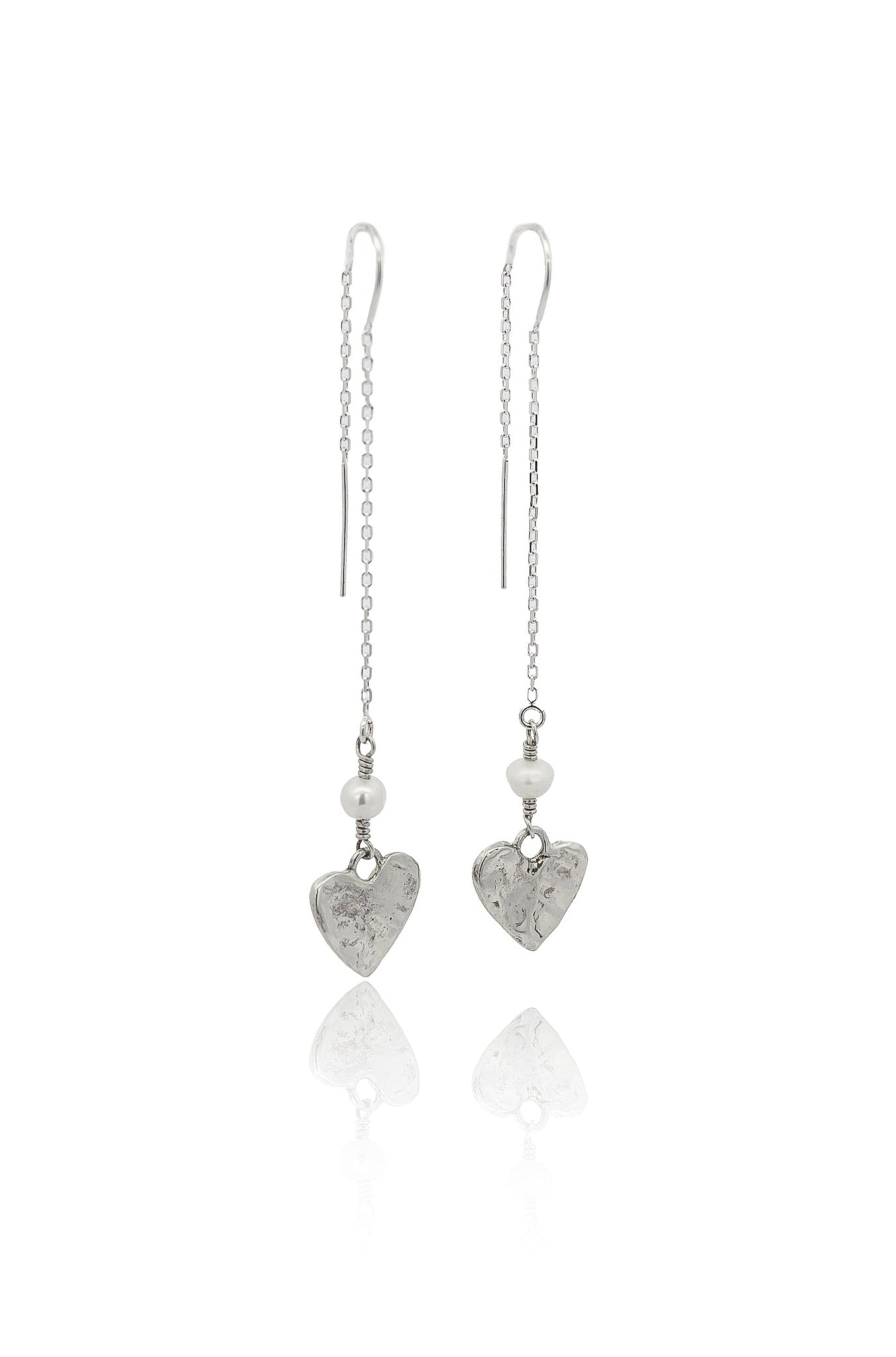 Rhiannon Silver Pearl Heart Threaders Earrings - Dea Dia