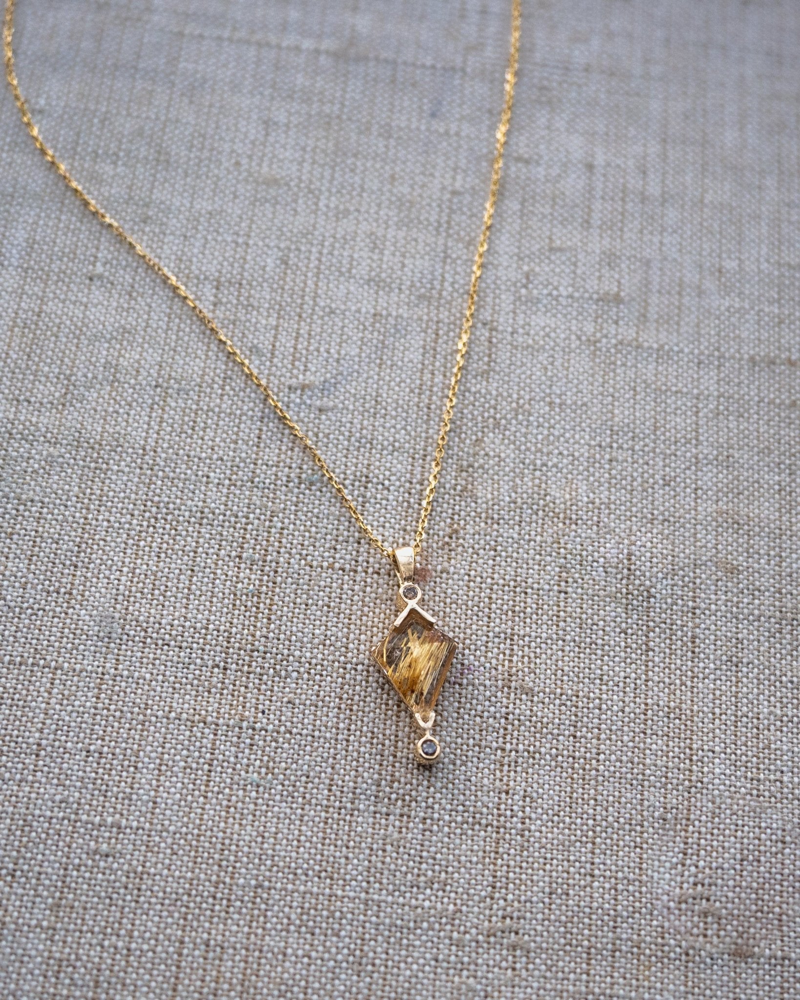 Rutilated Quartz Kite Charm, Champagne Diamond in Solid 14k Gold - Dea Dia
