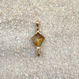 Rutilated Quartz Kite Charm, Champagne Diamond in Solid 14k Gold - Dea Dia