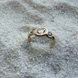 Salt & Pepper Diamond Three Stone Engagement Ring in Solid 14k Gold - Dea Dia