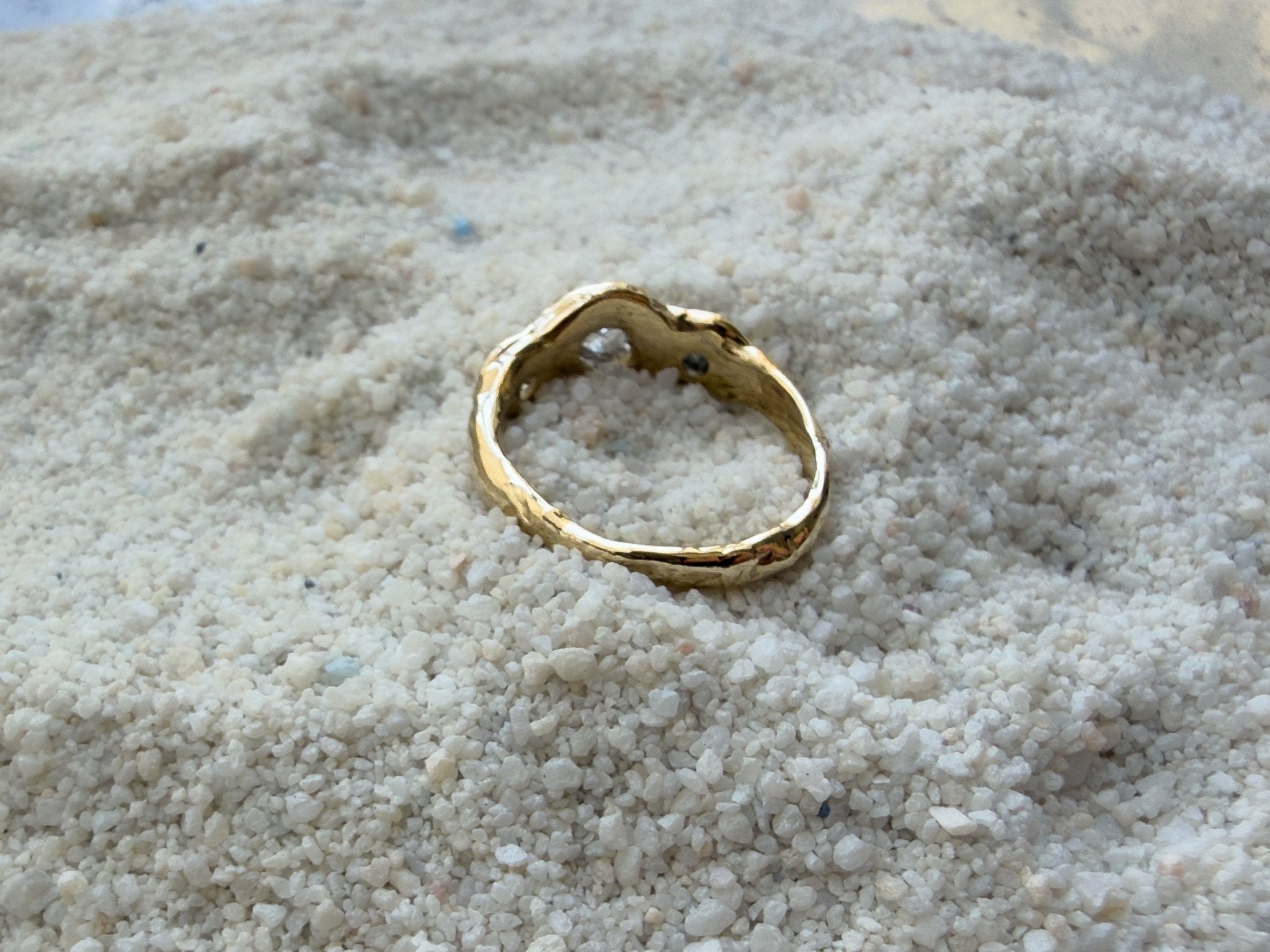Salt & Pepper Diamond Three Stone Engagement Ring in Solid 14k Gold - Dea Dia