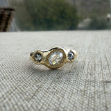 Salt & Pepper Diamond Three Stone Engagement Ring in Solid 14k Gold - Dea Dia