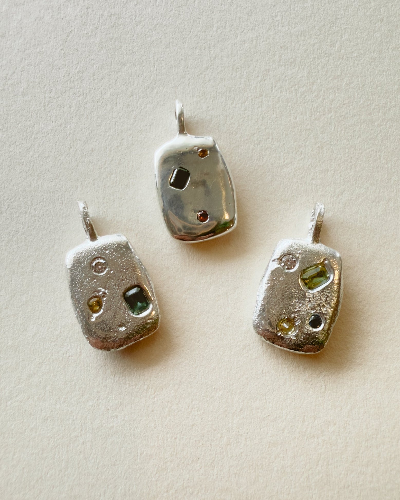 Sand Cast Gemstone Silver Ingot Pendant - Dea Dia