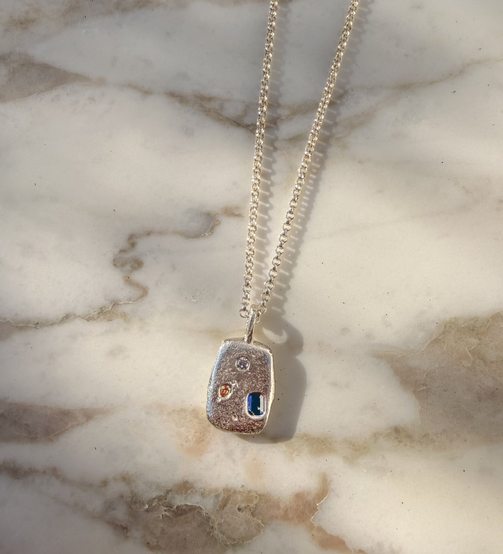 Sand Cast Gemstone Silver Ingot Pendant - Dea Dia