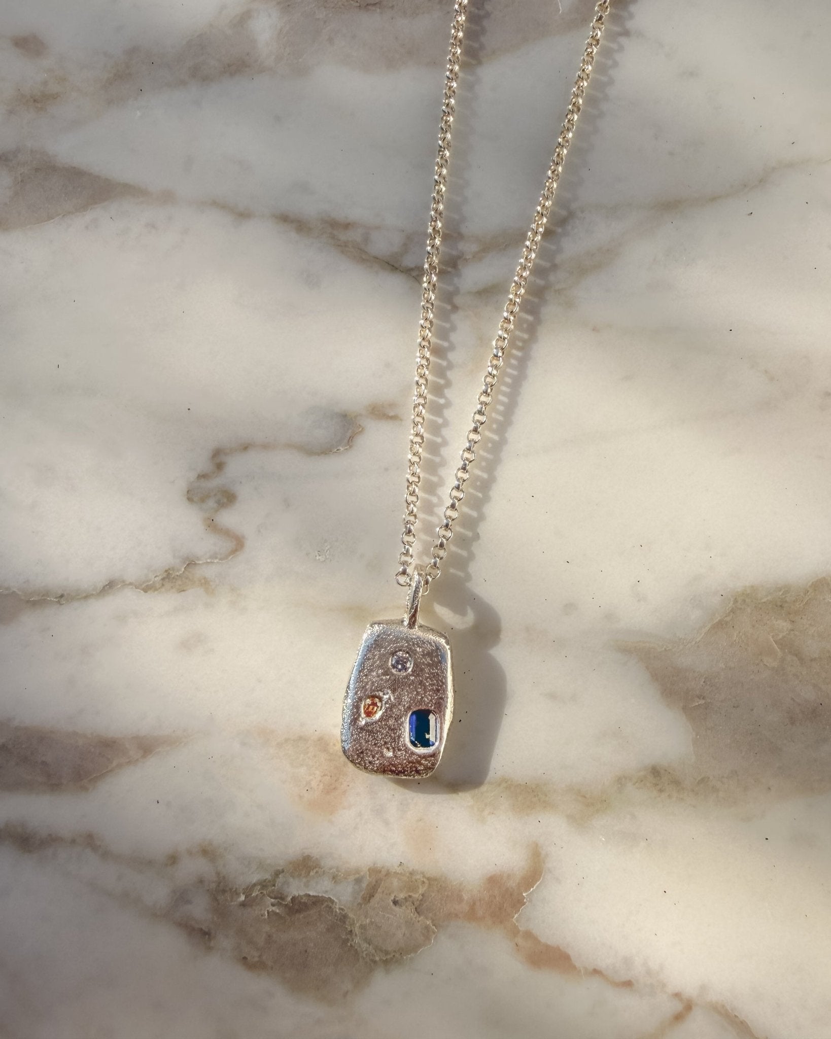 Sand Cast Gemstone Silver Ingot Pendant - Dea Dia