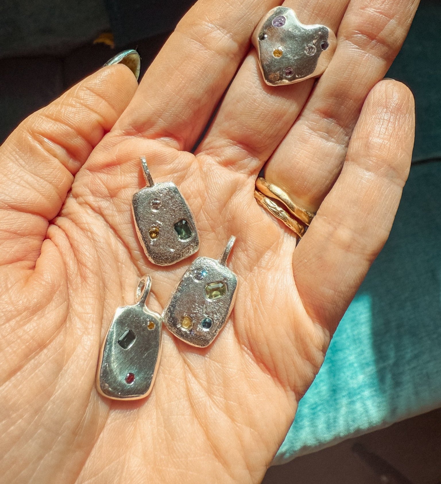 Sand Cast Gemstone Silver Ingot Pendant - Dea Dia