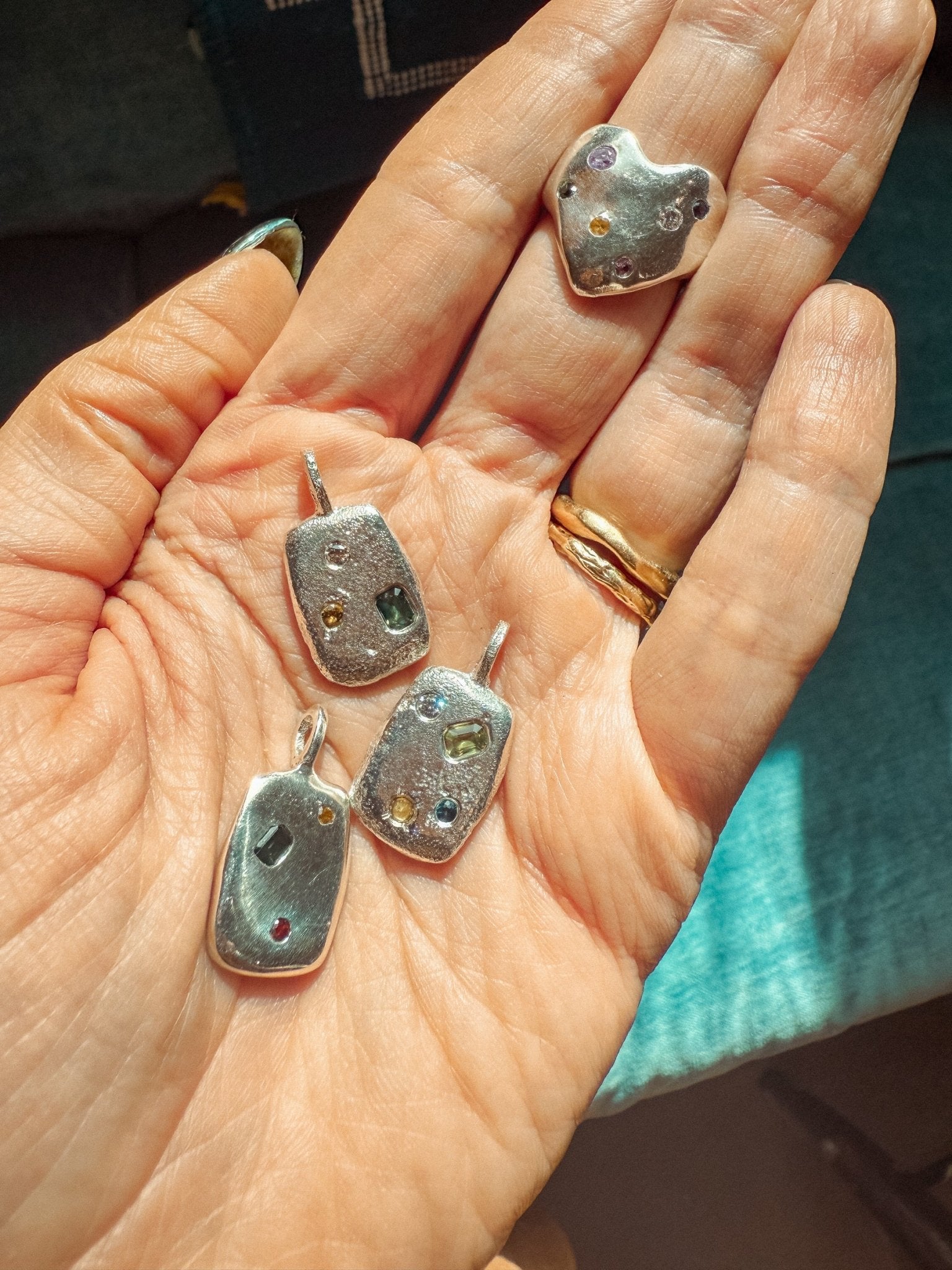 Sand Cast Gemstone Silver Ingot Pendant - Dea Dia