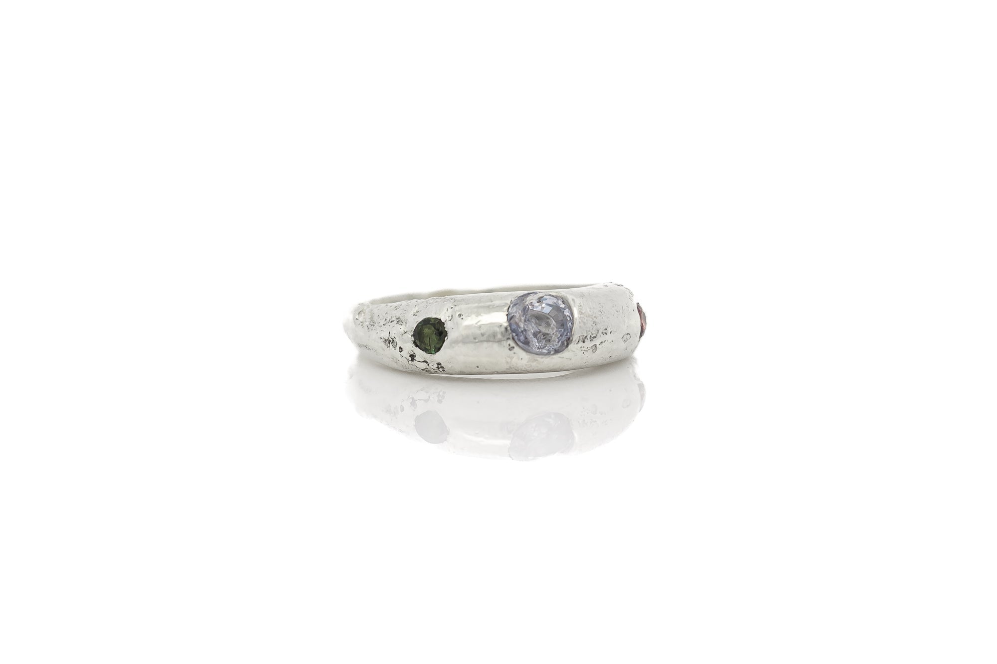 Sand Cast Silver Arch Ring with Sapphire & Tourmaline Size 8 - Dea Dia