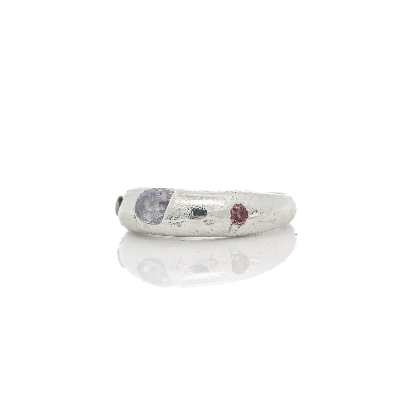 Sand Cast Silver Arch Ring with Sapphire & Tourmaline Size 8 - Dea Dia