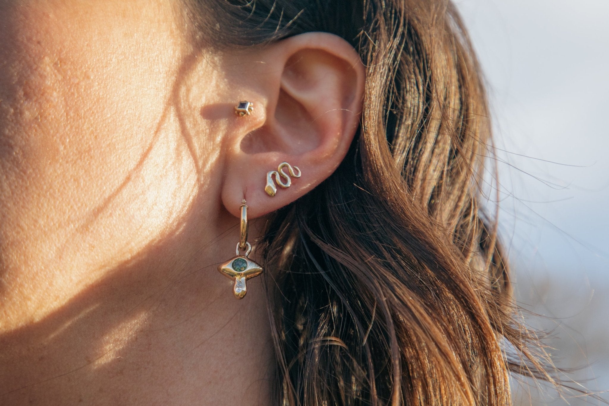 Sapphire and Diamond Crying Eye Hoop Earrings - Dea Dia