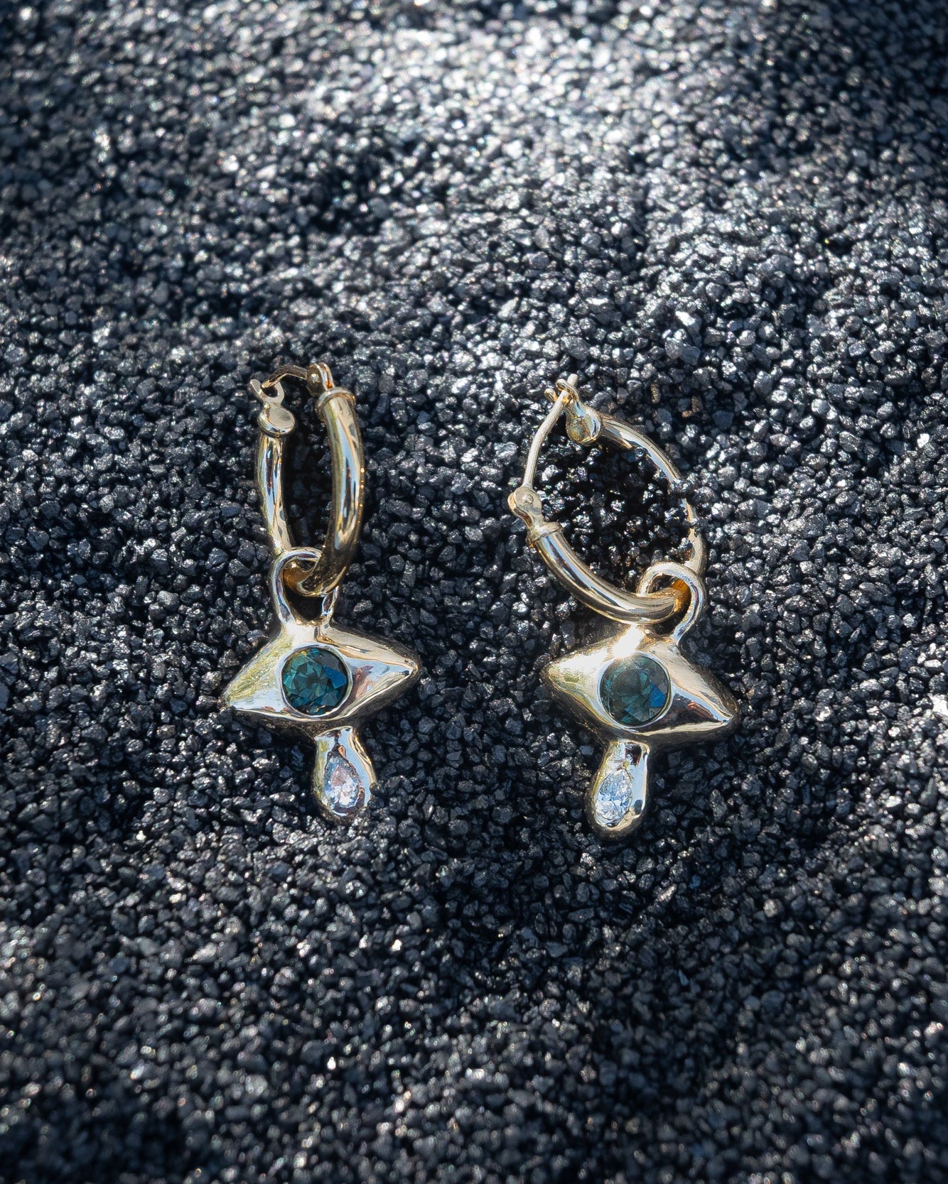 Sapphire and Diamond Crying Eye Hoop Earrings - Dea Dia